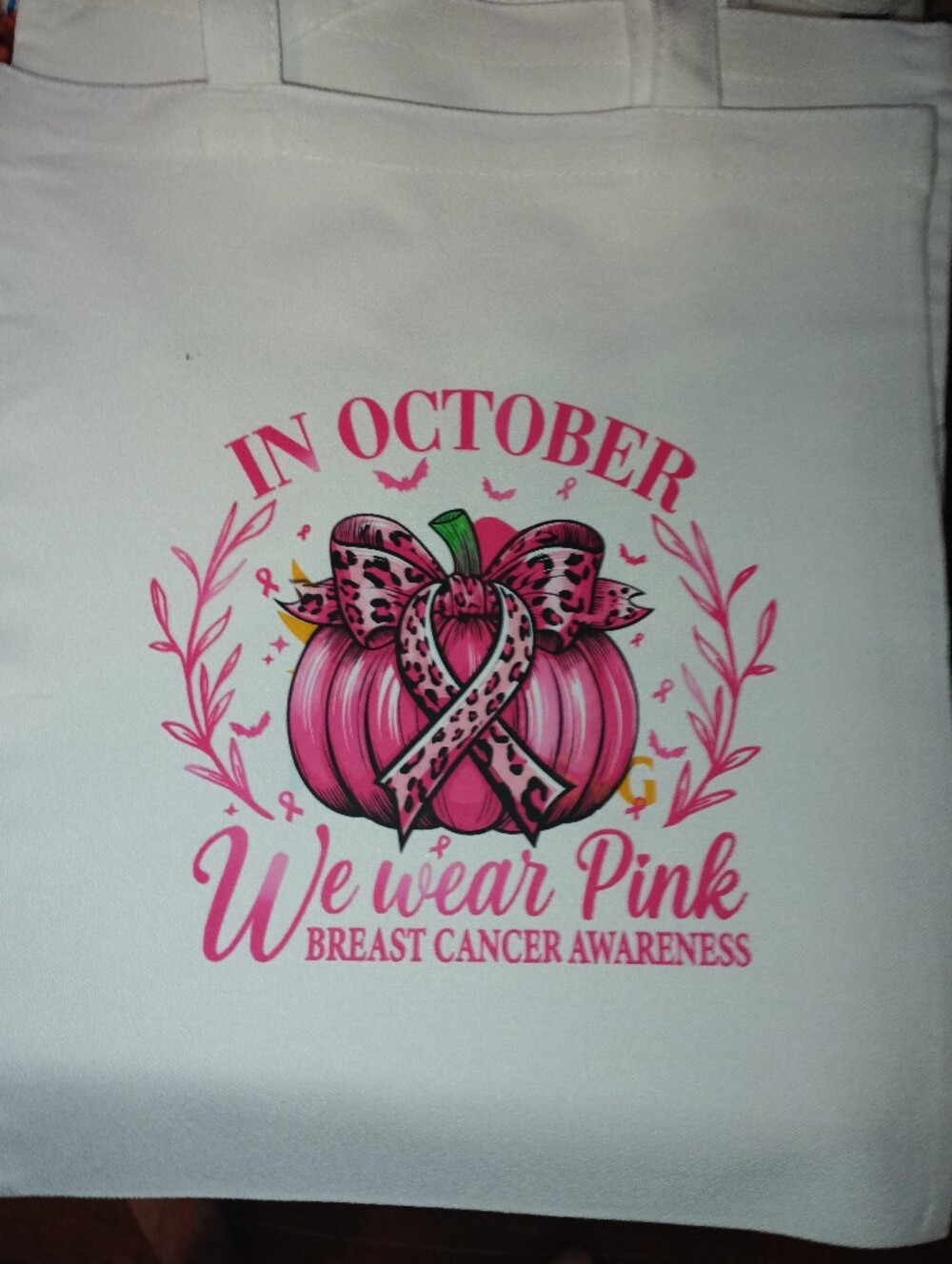 Breast Cancer Awareness Pink Pumpkin Tote - Handmade